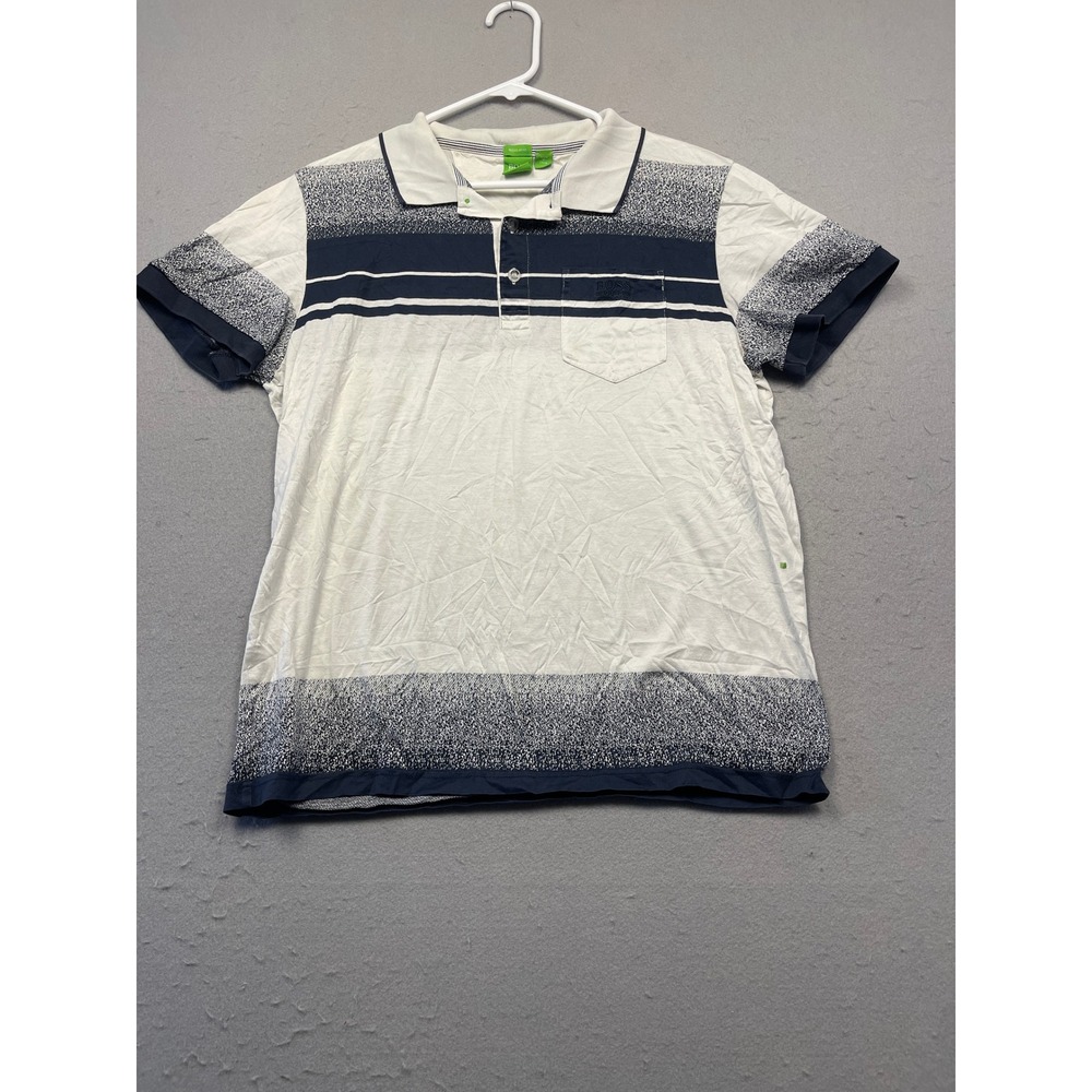 Hugo Boss Polo Shirt Cotton White Navy Blue Regular Fit Mens XL